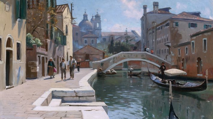 Peder Monsted - Canal in Venice. Desktop wallpaper