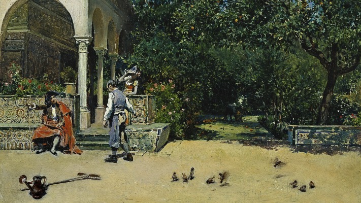 Raimundo de Madrazo - The Pavilion of Charles V in the Gardens of the Alcazar of Seville. Desktop wallpaper