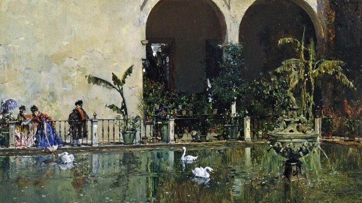 Raimundo de Madrazo - Pool in the Gardens of the Real. Desktop wallpaper