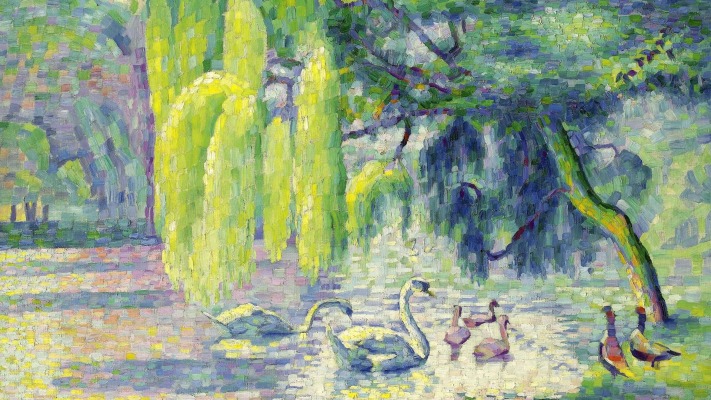 Henri-Edmond Cross - Family of Swans. Desktop wallpaper