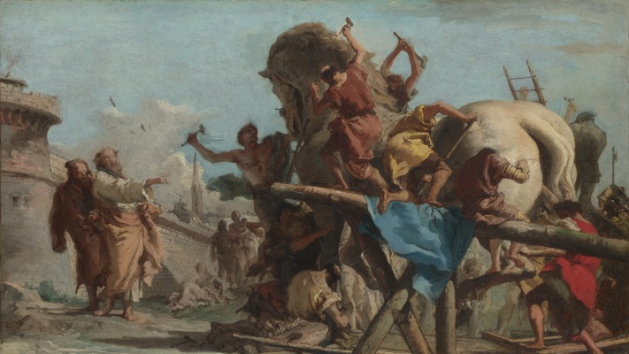 Giovanni Domenico Tiepolo - The Building of the Trojan Horse. Desktop wallpaper