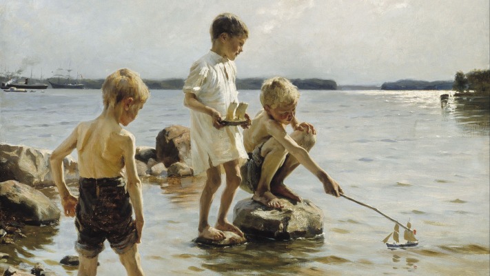 Albert Edelfelt - Boys Playing on the Shore. Desktop wallpaper