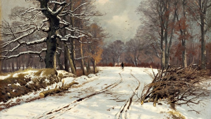 Thorvald Niss - Winter landscape of forests near Hillerod. Desktop wallpaper