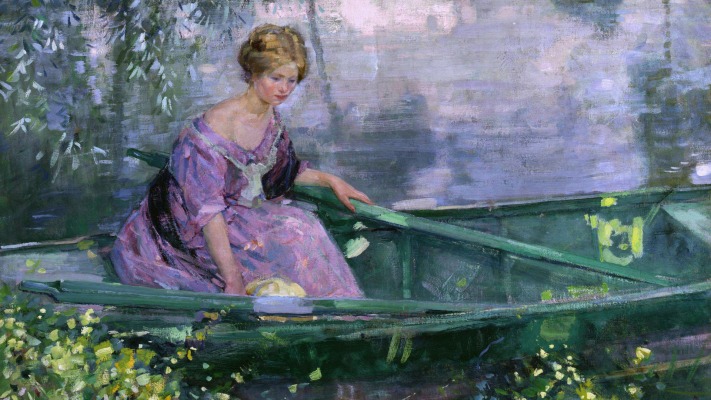 Karl Albert Buehr - Young Girl in a Boat. Desktop wallpaper