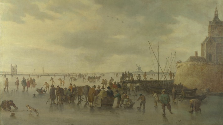 Jan van Goyen - A Scene on the Ice near Dordrecht. Desktop wallpaper