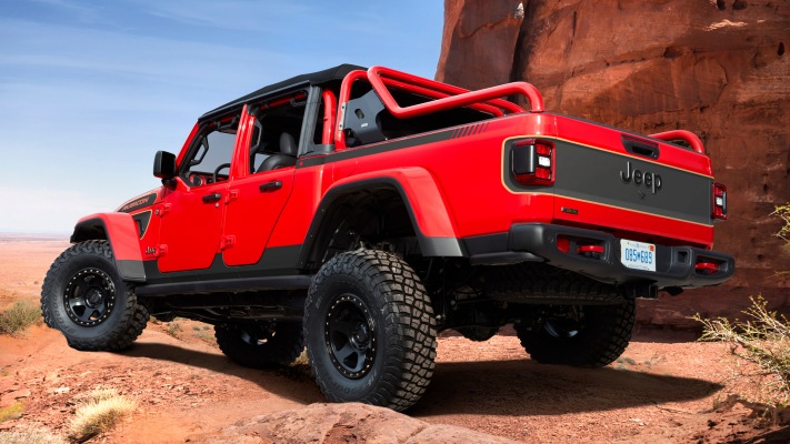 Jeep Red Bare Gladiator Rubicon 2021. Desktop wallpaper