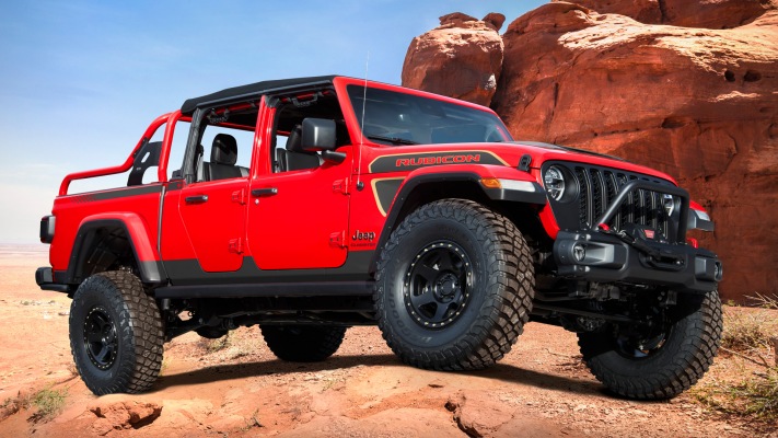 Jeep Red Bare Gladiator Rubicon 2021. Desktop wallpaper