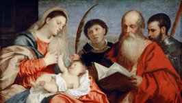 Desktop wallpaper. Titian - Virgin and Child with Saints